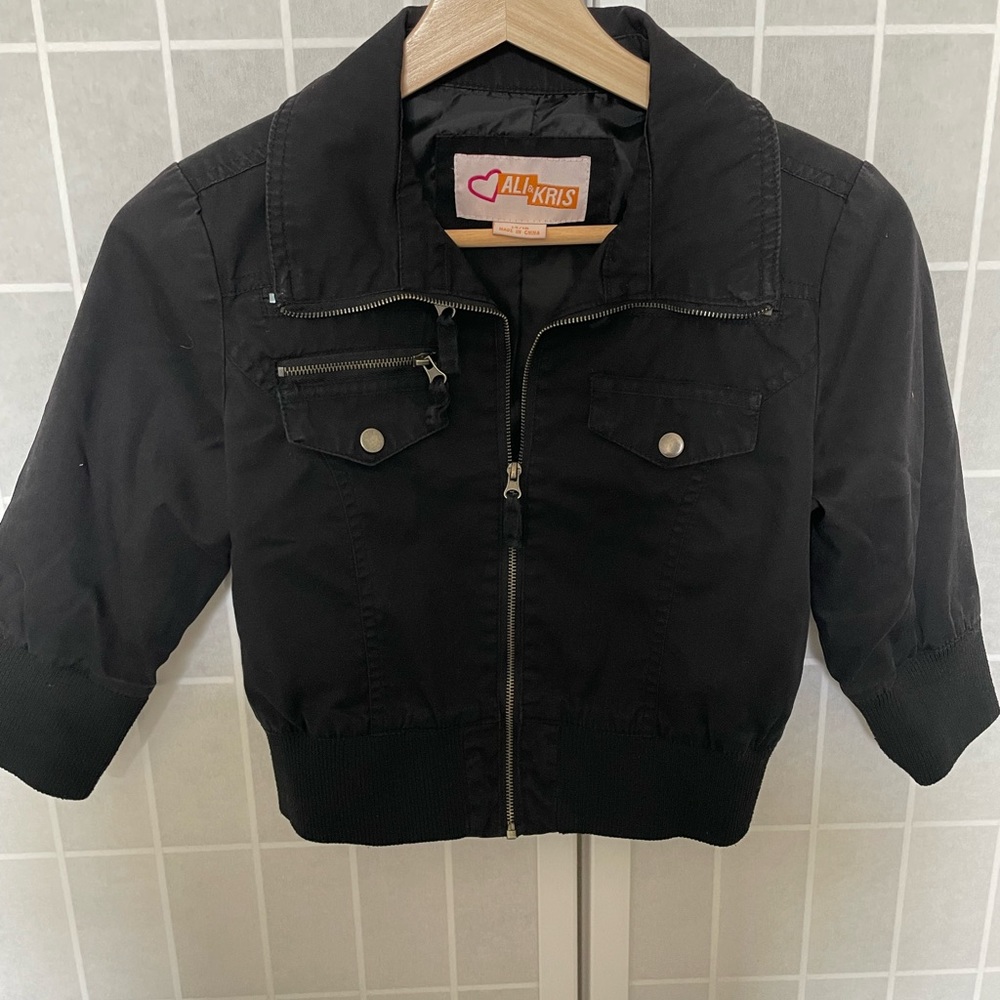 All Kris girl’s mid length sleeve black stylish jacket, size 14/16.